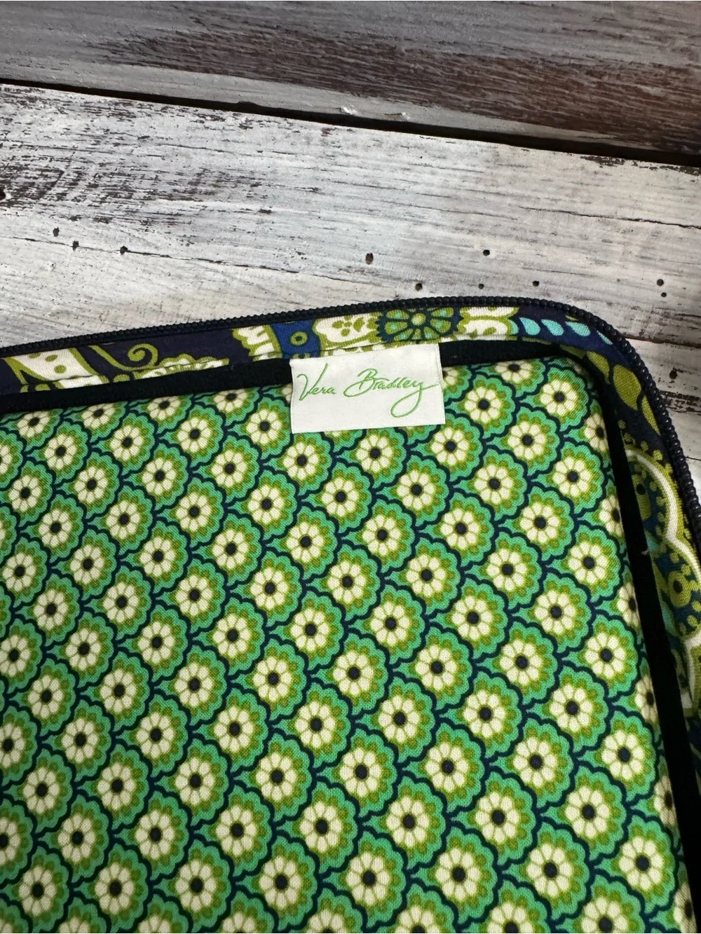 Vera Bradley Navy Green Paisley Quilted Crossbody Tablet Holder